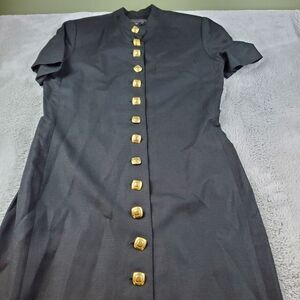 Cynthia Howie Linen Maxi Dress Women 8 Black Short Sleeve Buttons Maggy Boutique